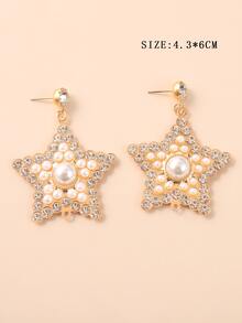 Faux Pearl & Rhinestone Star Drop Earrings - Multicolor - View 3