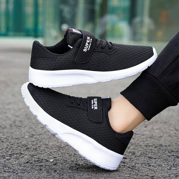 

Boys Letter Detail Lace-up Front Running Shoes, Black