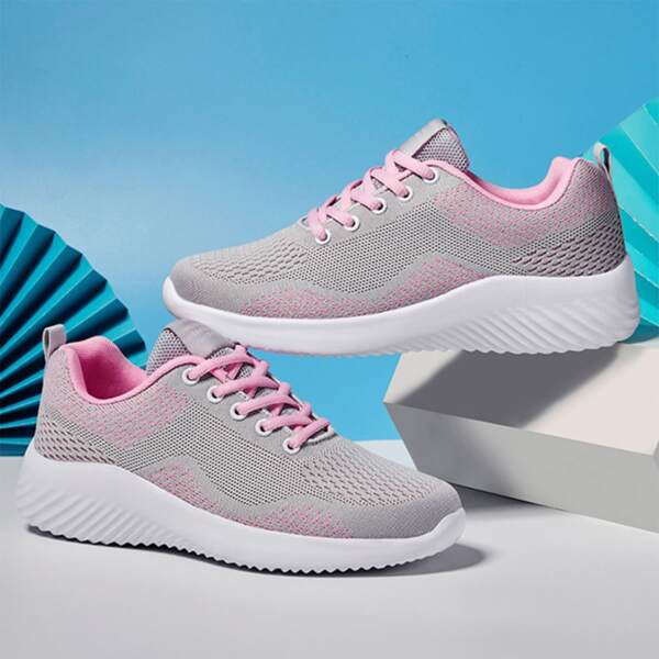 

Colorblock Lace-up Front Knit Sneakers, Grey
