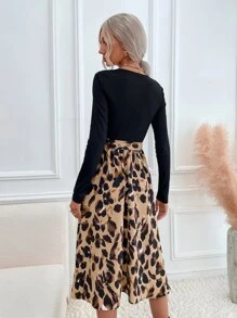 SHEIN LUNE Graphic Print Belted A-line Dress - Multicolor - View 2