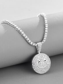 適合女士男士流行龐克嘻哈風格搖滾派對全水鑽華麗吊墜項鏈合金材料適合派對 - 銀色 - 查看 2