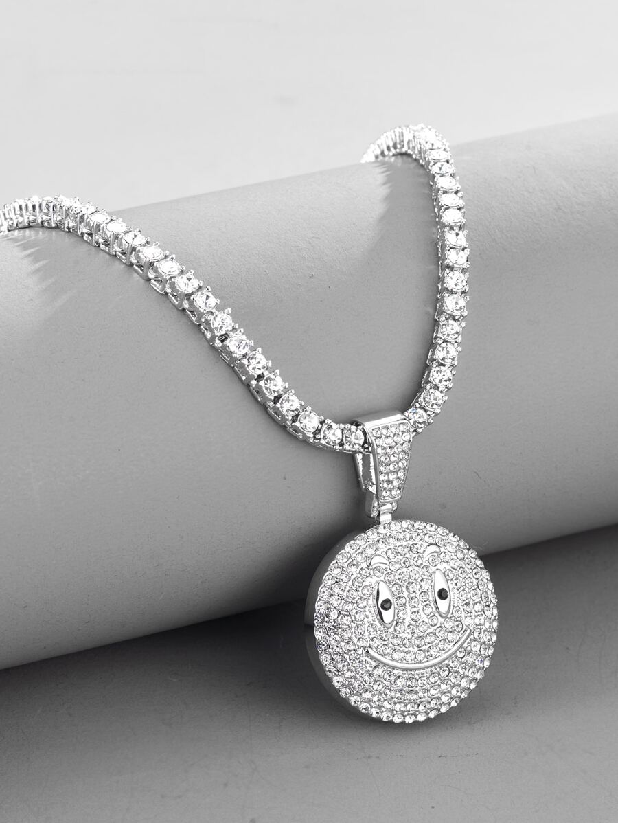 適合女士男士流行龐克嘻哈風格搖滾派對全水鑽華麗吊墜項鏈合金材料適合派對