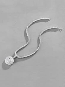 適合女士男士流行龐克嘻哈風格搖滾派對全水鑽華麗吊墜項鏈合金材料適合派對 - 銀色 - 查看 3