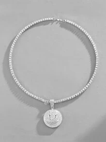 適合女士男士流行龐克嘻哈風格搖滾派對全水鑽華麗吊墜項鏈合金材料適合派對 - 銀色 - 查看 4