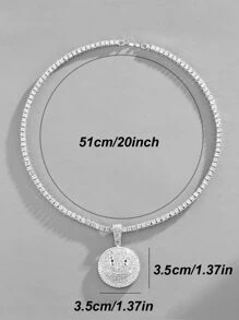 適合女士男士流行龐克嘻哈風格搖滾派對全水鑽華麗吊墜項鏈合金材料適合派對 - 銀色 - 查看 5