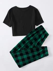 Bộ đồ ngủ Nữ Kẻ sọc Giải trí - Màu xanh lá cây đậm - Xem 2