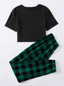 Bộ đồ ngủ Nữ Kẻ sọc Giải trí - Màu xanh lá cây đậm - Xem 4