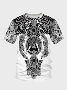 Manfinity LEGND Men Wolf & Snake Print Tee - Black and White - View 1