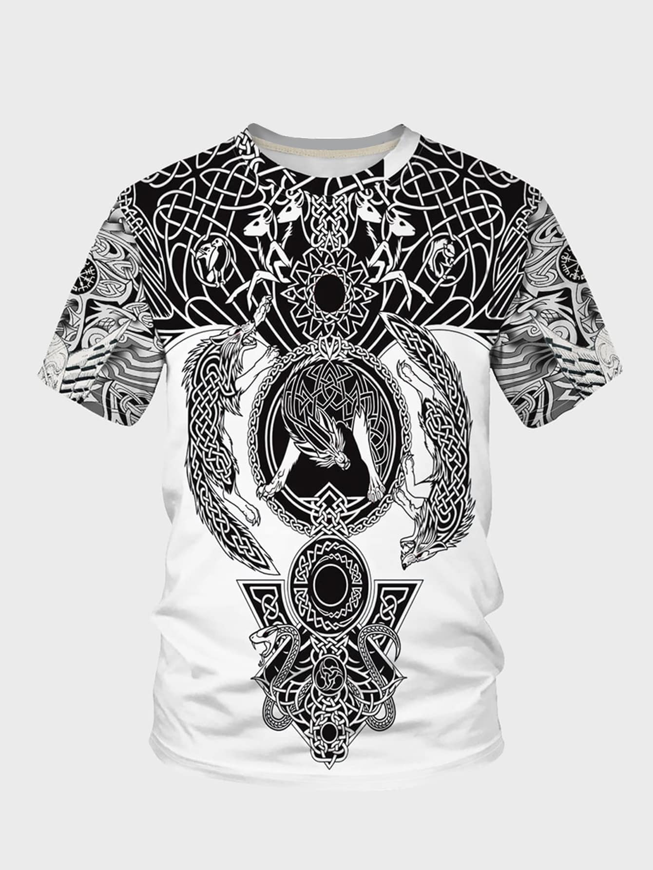Manfinity LEGND Men Wolf & Snake Print Tee - Black and White - View 1