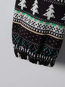 Girls Christmas Print Half Zipper Drop Shoulder Pullover - Multicolor - View 3