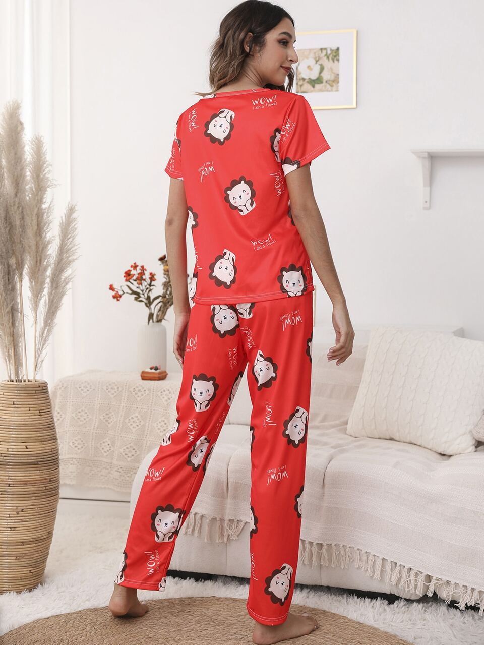 Cartoon & Slogan Graphic Pajama Set With Eyecover