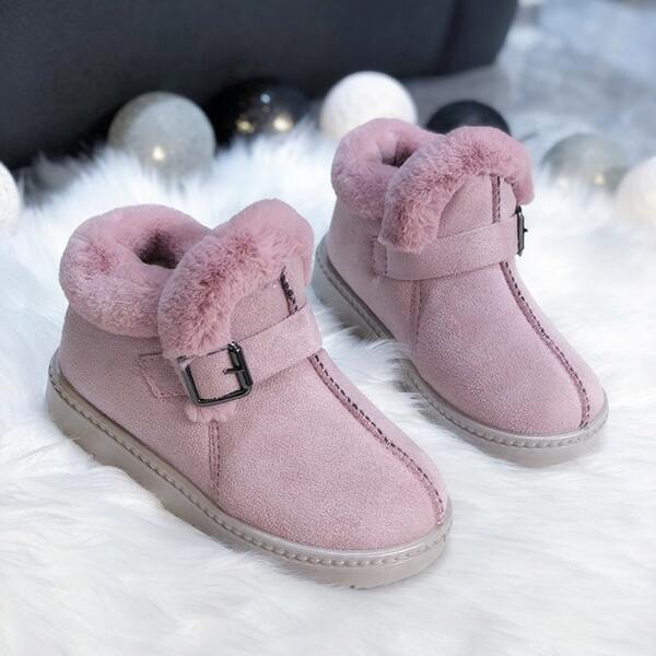 

Girls Buckle Decor Snow Boots, Pink