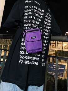 Estudiantes de secundaria Universidad Novato bandolera multifuncional bandolera bandolera casual Mini Hombres Letter Patch Bolso bandolera, bolso de mano Mochila para viajes, universidad, aire libre, deportes, viaje diario - Morado - Ver 1