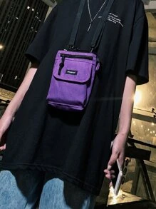 Estudiantes de secundaria Universidad Novato bandolera multifuncional bandolera bandolera casual Mini Hombres Letter Patch Bolso bandolera, bolso de mano Mochila para viajes, universidad, aire libre, deportes, viaje diario - Morado - Ver 2