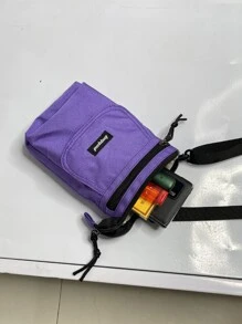 Estudiantes de secundaria Universidad Novato bandolera multifuncional bandolera bandolera casual Mini Hombres Letter Patch Bolso bandolera, bolso de mano Mochila para viajes, universidad, aire libre, deportes, viaje diario - Morado - Ver 3