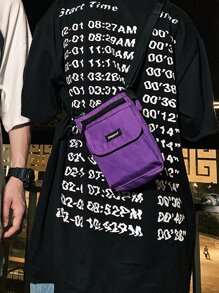 Estudiantes de secundaria Universidad Novato bandolera multifuncional bandolera bandolera casual Mini Hombres Letter Patch Bolso bandolera, bolso de mano Mochila para viajes, universidad, aire libre, deportes, viaje diario - Morado - Ver 5