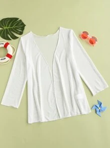 Girls Open Front Kimono - White - View 1