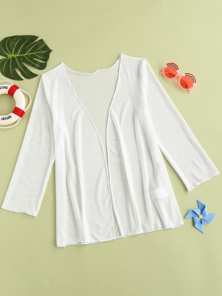 女孩開門襟和服罩衫 - 白色 - 查看 1