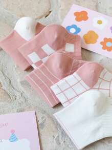 5雙格紋圖案襪子 - 彩色 - 查看 2