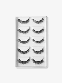 Volumized False Eyelashes, 5 pairs 10mm messy cross-eyelashes - Black - View 1