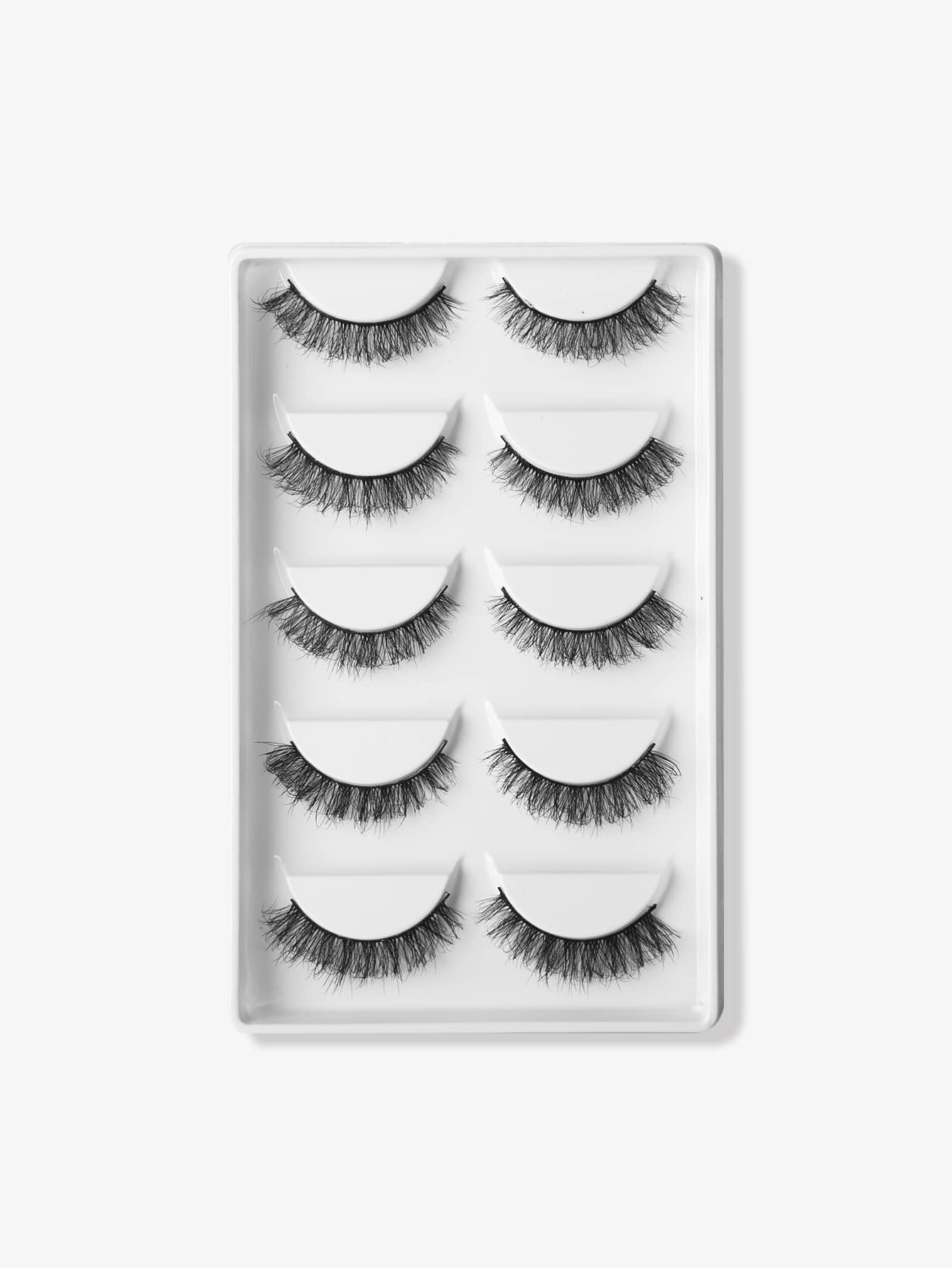 Volumized False Eyelashes, 5 pairs 10mm messy cross-eyelashes - Black - View 1