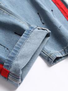 ROMWE MEN 男士圖案印花破洞牛仔褲 - 淺色水洗藍 - 查看 3