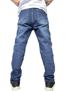 ROMWE MEN Quần Jeans Nam Nghề thêu Bị tách Denim mùa giặt Hoa - Rửa trung bình - Xem 5