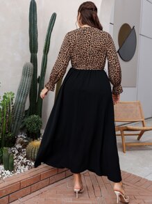 Mulvari Plus Leopard Flounce Sleeve Belted Dress - Multicolor - View 2