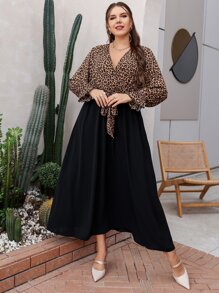 Mulvari Plus Leopard Flounce Sleeve Belted Dress - Multicolor - View 3