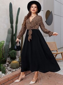 Mulvari Plus Leopard Flounce Sleeve Belted Dress - Multicolor - View 5