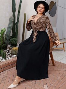 Mulvari Plus Leopard Flounce Sleeve Belted Dress - Multicolor - View 6