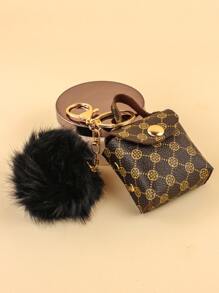 Geometric Graphic Pom-Pom Decor Bag Charm Casual - Brown - View 4