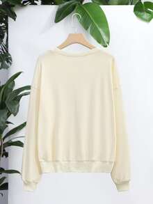Junhan Floral Graphic Drop Shoulder Sweatshirt - Beige - View 2