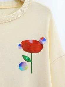 Junhan Floral Graphic Drop Shoulder Sweatshirt - Beige - View 3