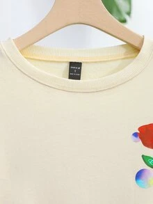 Junhan Floral Graphic Drop Shoulder Sweatshirt - Beige - View 5