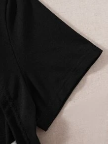 SHEIN Unity Áo Crop Tank Top & Áo Thun In Chữ Graphic Tees Áo Nữ - Đen và trắng - Xem 3