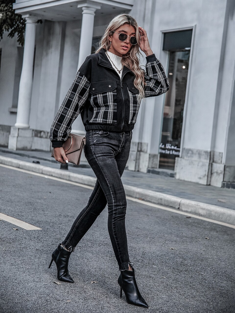 Plaid Zip Up Overcoat