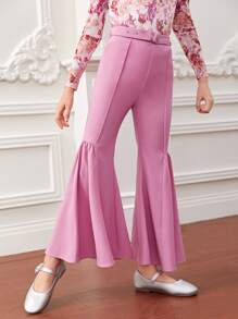 SHEIN X FARAH Quần con gái Thắt lưng Viên lá sen màu trơn Hấp dẫn - Hồng - Xem 4