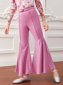 SHEIN X FARAH Quần con gái Thắt lưng Viên lá sen màu trơn Hấp dẫn - Hồng - Xem 5