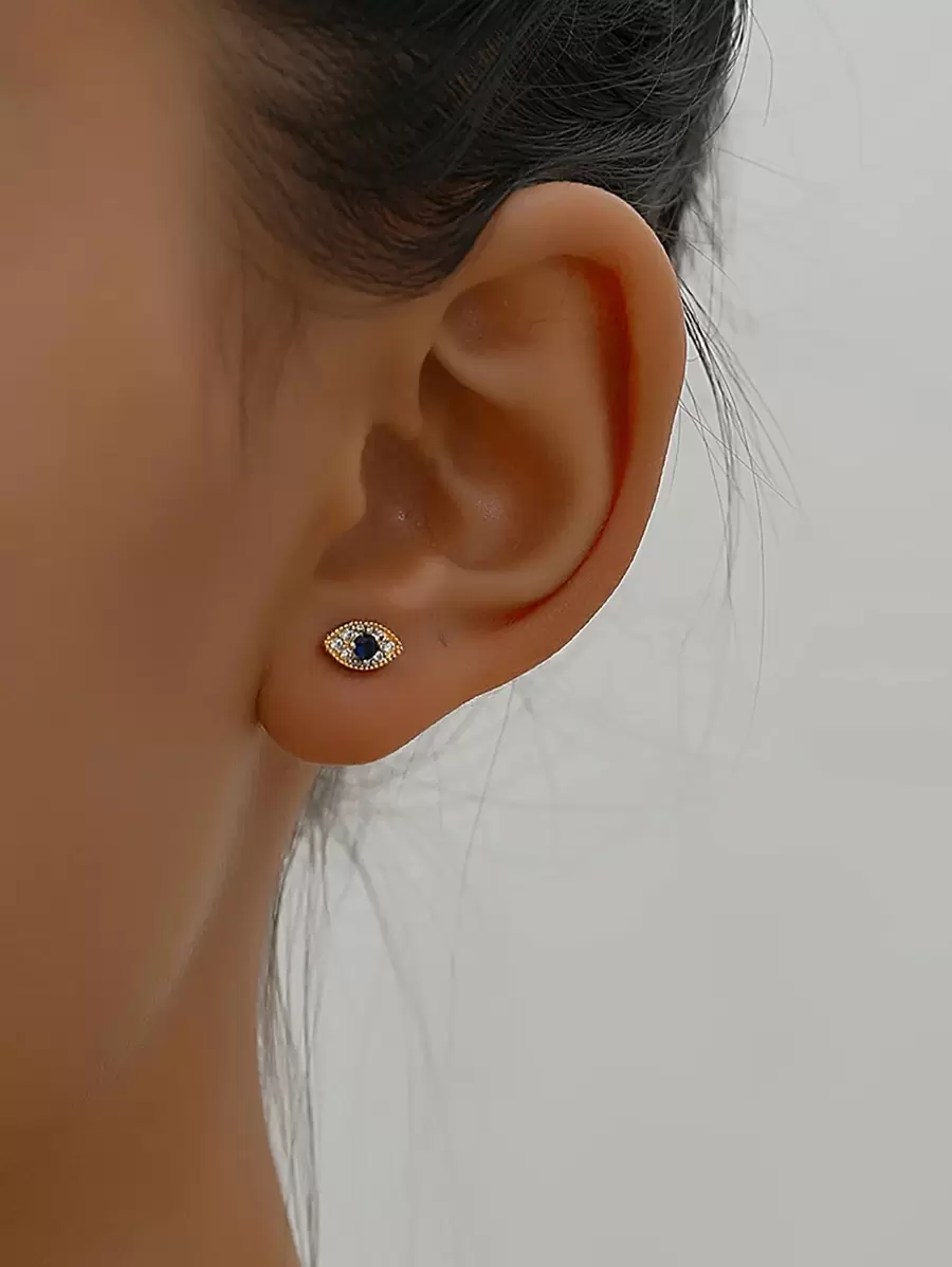 1pc Cubic Zirconia Decor Stud Earring - Yellow Gold - View 1