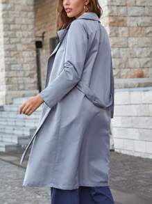Áo khoác ngoài nữ Thắt lưng Nút phía trước màu trơn Thanh lịch - Màu xanh bụi bặm - Xem 2