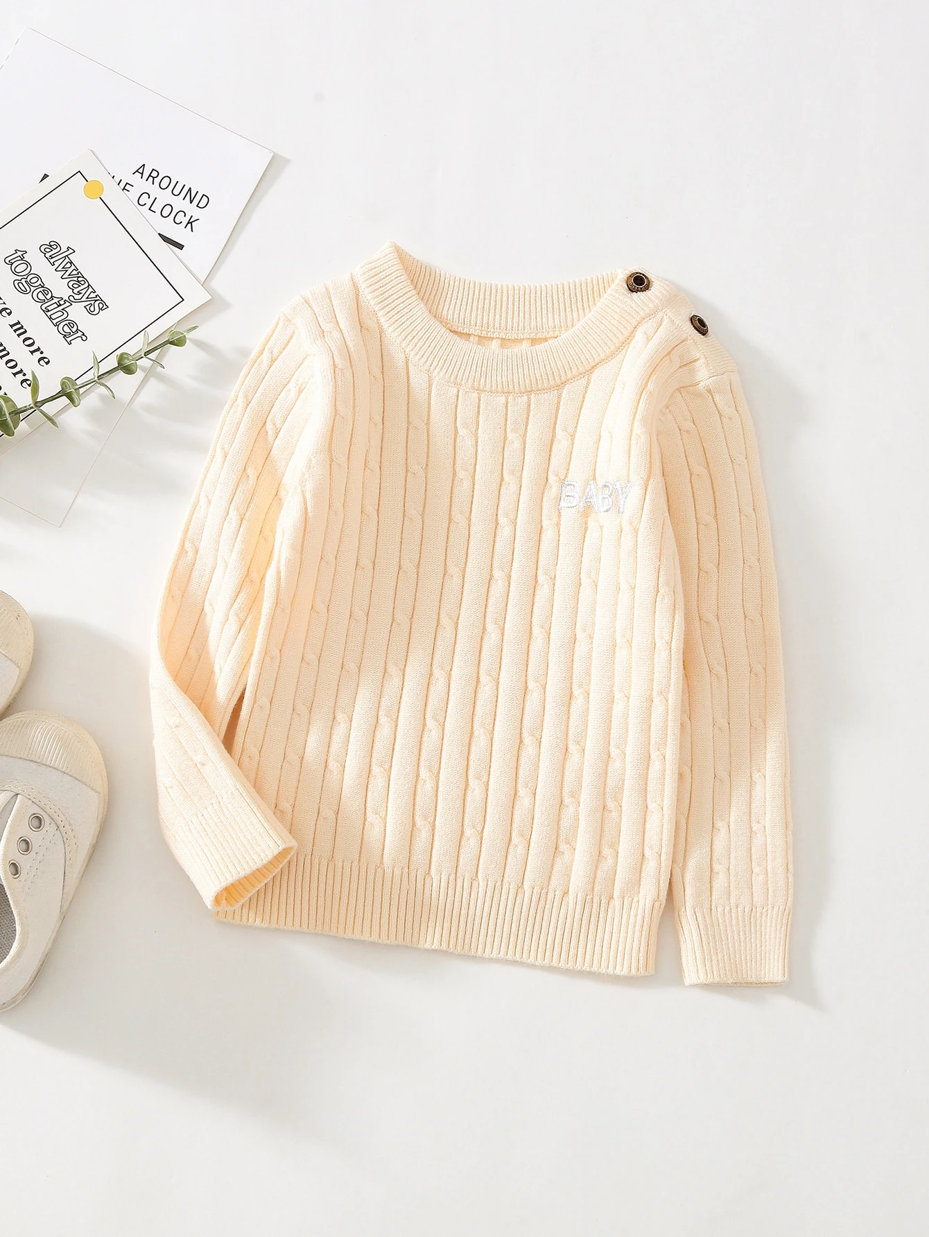 Bebe Pull A Bouton A Broderie En Tricot Torsade Mode En Ligne Shein France