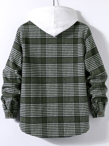 Manfinity Men Houndstooth Pattern Overcoat Without Hoodie - Army Green - View 2