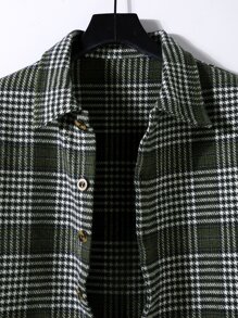 Manfinity Men Houndstooth Pattern Overcoat Without Hoodie - Army Green - View 3