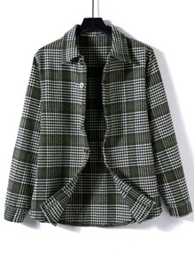 Manfinity Men Houndstooth Pattern Overcoat Without Hoodie - Army Green - View 7