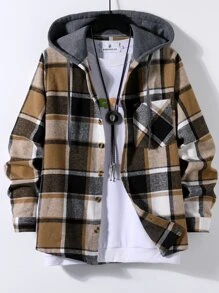 Manfinity Hombres de cuadros con bolsillo delantero con cordón con capucha Abrigo sin Pullover - Multicolor - Ver 1