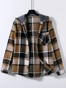 Manfinity Hombres de cuadros con bolsillo delantero con cordón con capucha Abrigo sin Pullover - Multicolor - Ver 8
