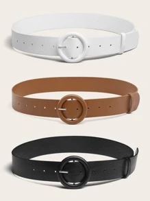 3pcs Elegant  Round Buckle Belt With Punch Tool Dress Belt Halloween - Multicolor - View 2