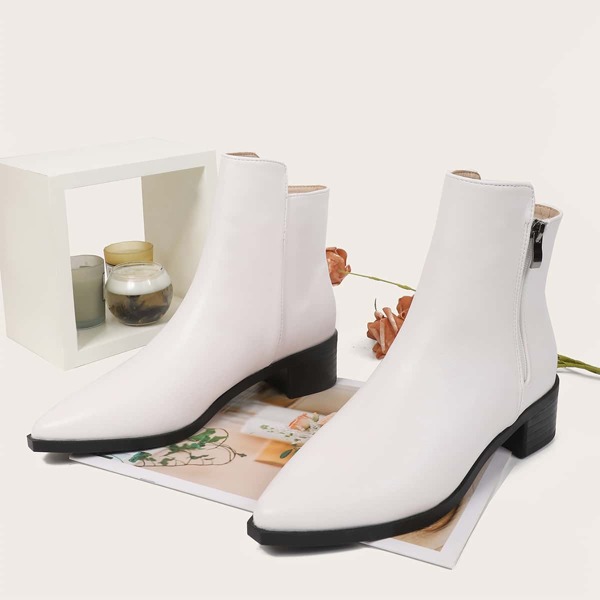 

Minimalist Zipper Decor Point Toe Classic Boots, White