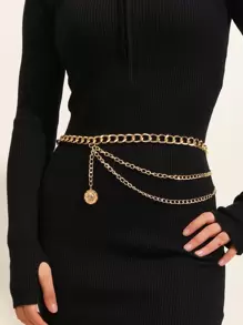 Round Charm Chain Belt - Gold - View 1